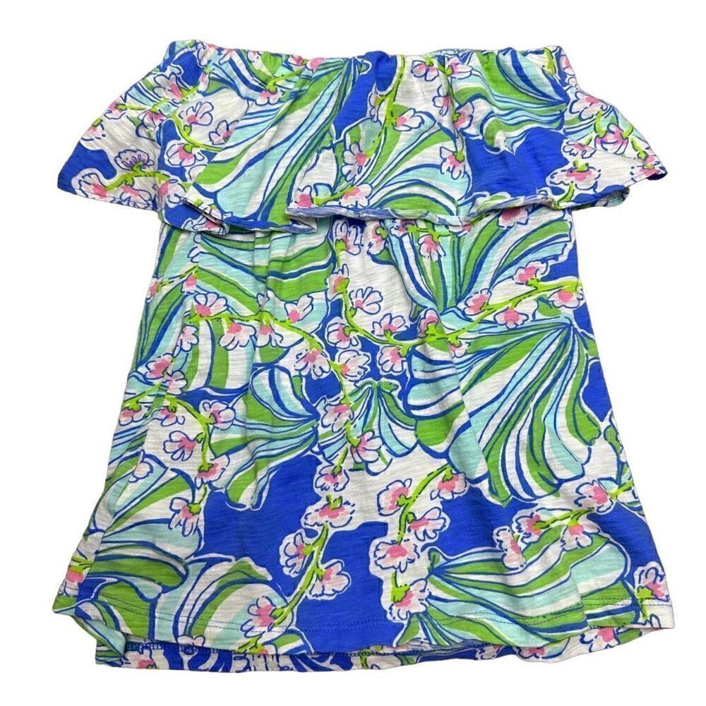 Lilly Pulitzer WILEY TUBE TOP Ruffle Bay Blue Coasting Engineered To…